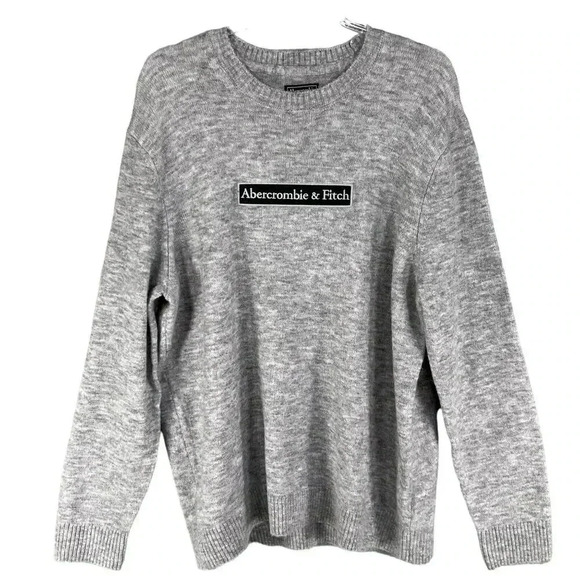 Abercrombie & Fitch NEW Mens XL Gray Wool Alpaca Blend Logo Crewneck Sweater - Picture 3 of 14